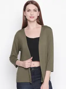 Honey by Pantaloons Women Olive Green Solid Open Front Shrug
