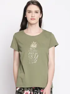 Dreamz by Pantaloons Dreamz by Pantaloons Women Olive Green Printed Lounge tshirt