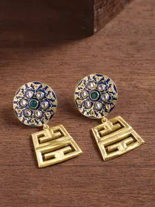 Shoshaa Gold-Plated & Blue Enamelled Contemporary Drop Earrings