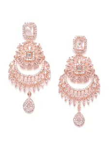 JEWELS GEHNA Rose Gold-Plated Handcrafted AD-Studded Crescent-Shaped Drop Earrings