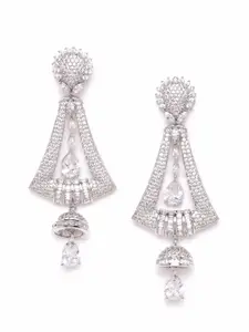 JEWELS GEHNA Silver-Plated Handcrafted AD-Studded Contemporary Drop Earrings