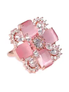 JEWELS GEHNA Pink Rose Gold-Plated CZ Stone-Studded Handcrafted Adjustable Finger Ring
