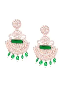 JEWELS GEHNA Green Rose Gold-Plated AD Studded Beaded Handcrafted Drop Earrings