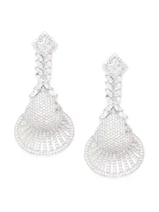 JEWELS GEHNA Silver-Plated AD Studded Handcrafted Drop Earrings