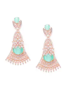 JEWELS GEHNA Sea Green Rose Gold-Plated AD-Studded Handcrafted Contemporary Drop Earrings
