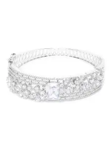 JEWELS GEHNA Silver-Plated Handcrafted AD-Studded Bangle-Style Bracelet