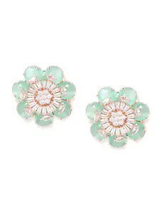 JEWELS GEHNA Sea Green Rose Gold-Plated Handcrafted Floral AD Studs