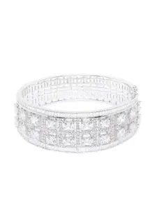 JEWELS GEHNA Silver-Plated Handcrafted AD-Studded Bangle-Style Bracelet