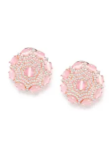 JEWELS GEHNA Pink Rose Gold-Plated Handcrafted Circular AD Studs