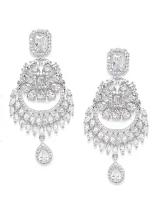 JEWELS GEHNA Silver-Plated AD-Studded Handcrafted Crescent Shaped Chandbalis