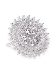 JEWELS GEHNA Silver-Plated AD-Studded Handcrafted Adjustable Circular Ring