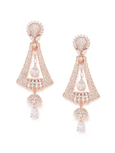 JEWELS GEHNA Rose Gold-Plated AD-Studded Handcrafted Geometric Drop Earrings