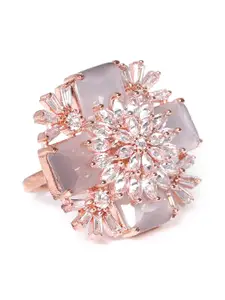 JEWELS GEHNA Grey Rose Gold-Plated AD-Studded Handcrafted Adjustable Finger Ring