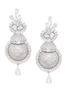 JEWELS GEHNA Silver-Plated AD Studded Handcrafted Drop Earrings