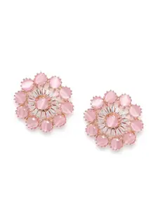JEWELS GEHNA Pink Rose Gold-Plated AD Studded Handcrafted Floral Studs