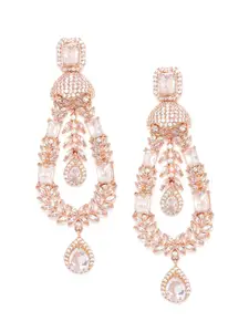 JEWELS GEHNA Rose Gold-Plated AD Studded Handcrafted Drop Earrings