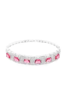 JEWELS GEHNA Magenta Silver-Plated AD-Studded Handcrafted Bangle-Style Bracelet