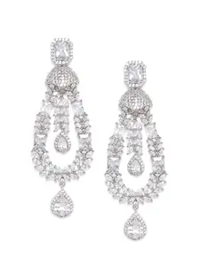 JEWELS GEHNA Silver-Plated AD Studded Handcrafted Drop Earrings