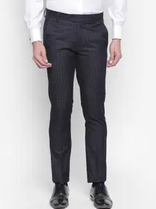 RICHARD PARKER by Pantaloons Men Navy Blue Regular Fit Checked Regular Trousers