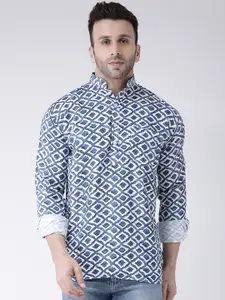 Hangup Men Blue & White Printed Straight Kurta