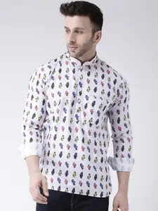Hangup Men White Quirky Print Straight Kurta
