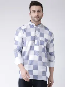 Hangup Men Blue & White Printed Straight Kurta