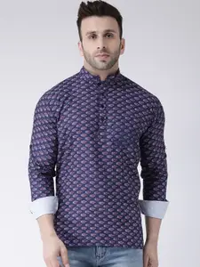 Hangup Men Purple And Red Printed Straight Kurta