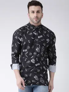 Hangup Men Black & White Printed Straight Kurta