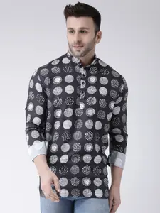 Hangup Men Black & White Printed Straight Kurta