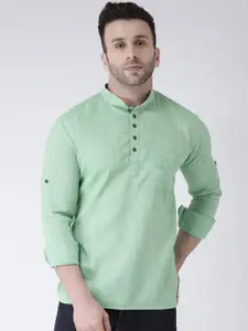 Hangup Men Green Solid Straight Kurta