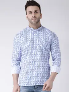 Hangup Men Blue & White Printed Straight Kurta