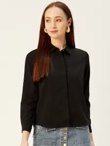 Xpose Women Black Solid Slim Fit Casual Shirt