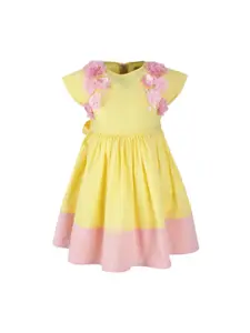A Little Fable Girls Yellow Fit and Flare Dress With Applique Detail