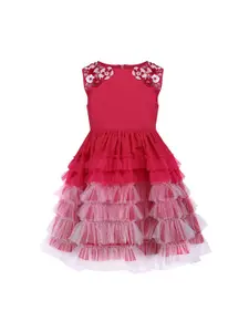 A Little Fable Girls Pink Embroidered Fit and Flare Dress