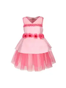 A Little Fable Girls Pink Solid Fit and Flare Dress