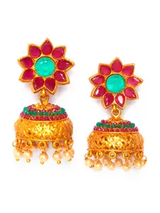 AccessHer Gold & Magenta Dome Shaped Jhumkas