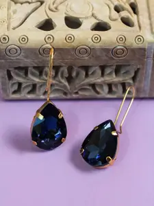 AccessHer Gold-Plated & Blue Teardrop Shaped Drop Earrings