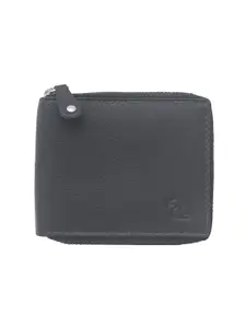 Kara Men Black Solid Leather Zip Around Wallet