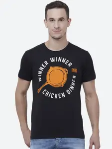 Free Authority Men Black & Orange PubG Printed Round Neck T-shirt