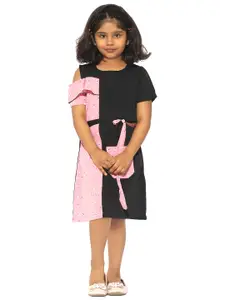Stylo Bug Girls Pink & Black Printed Fit and Flare Dress