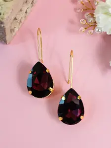 AccessHer Gold-Plated & Burgundy Teardrop Shaped Drop Earrings