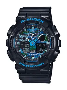 CASIO Men G-Shock GA-100CB-1ADR Blue Ana-Digi Dial Black Resin Strap Watch G625