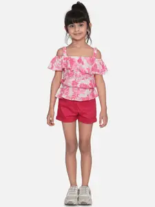 StyleStone Girls Pink & Red Printed Top with Shorts