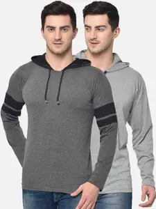 MACK JONNEY Men Pack Of 2 Grey Solid Hood T-shirt