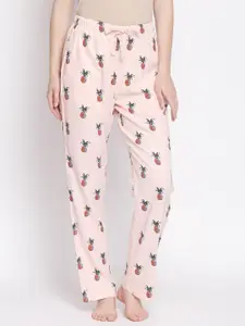Dreamz by Pantaloons Women Coral Pink Printed Lounge Pants