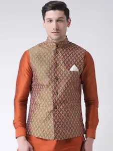 DEYANN Men Green & Orange Printed Nehru Jacket