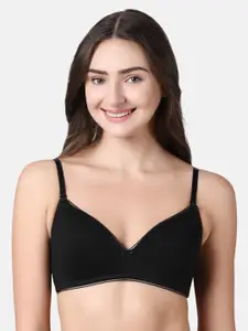 Enamor Black Solid Non-Wired Lightly Lightweight Padded T-shirt Bra A028