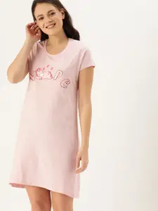 Slumber Jill Women Pink Printed Comfort Fit Sleep Shirt