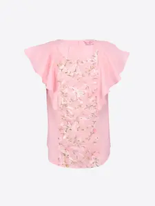CUTECUMBER Girls Pink Floral Embroidered Top