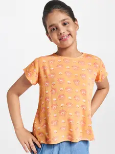Global Desi Girls Orange Printed Top